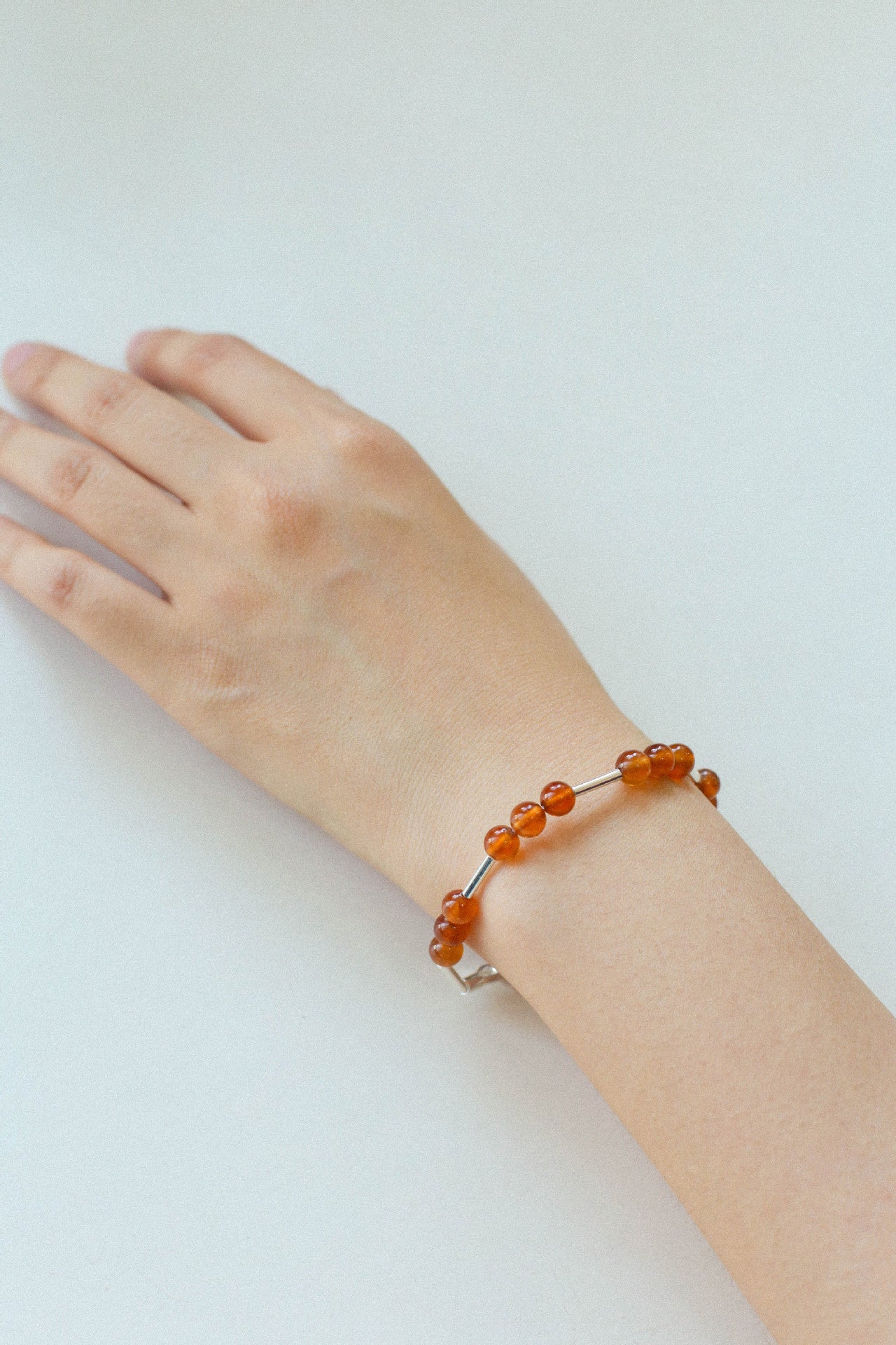 Silver Tube Red Elastic Beaded Bracelet with Garnet & Blue Aventurine - floysun