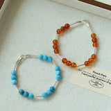 Silver Tube Red Elastic Beaded Bracelet with Garnet & Blue Aventurine - floysun