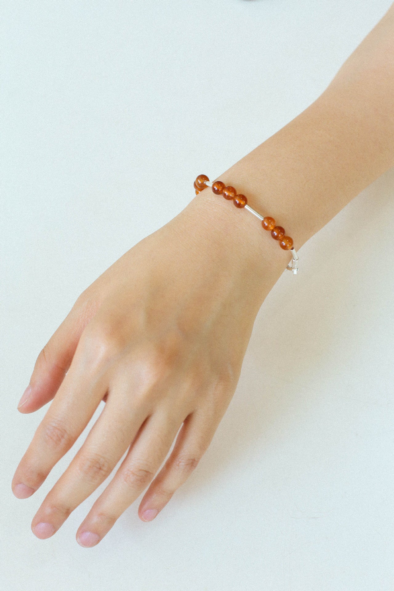 Silver Tube Red Elastic Beaded Bracelet with Garnet & Blue Aventurine - floysun