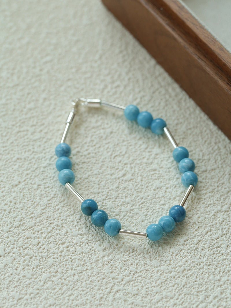 Silver Tube Red Elastic Beaded Bracelet with Garnet & Blue Aventurine - floysun