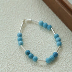 Silver Tube Red Elastic Beaded Bracelet with Garnet & Blue Aventurine - floysun