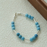 Silver Tube Red Elastic Beaded Bracelet with Garnet & Blue Aventurine - floysun