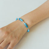 Silver Tube Red Elastic Beaded Bracelet with Garnet & Blue Aventurine - floysun