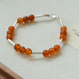 Silver Tube Red Elastic Beaded Bracelet with Garnet & Blue Aventurine - floysun