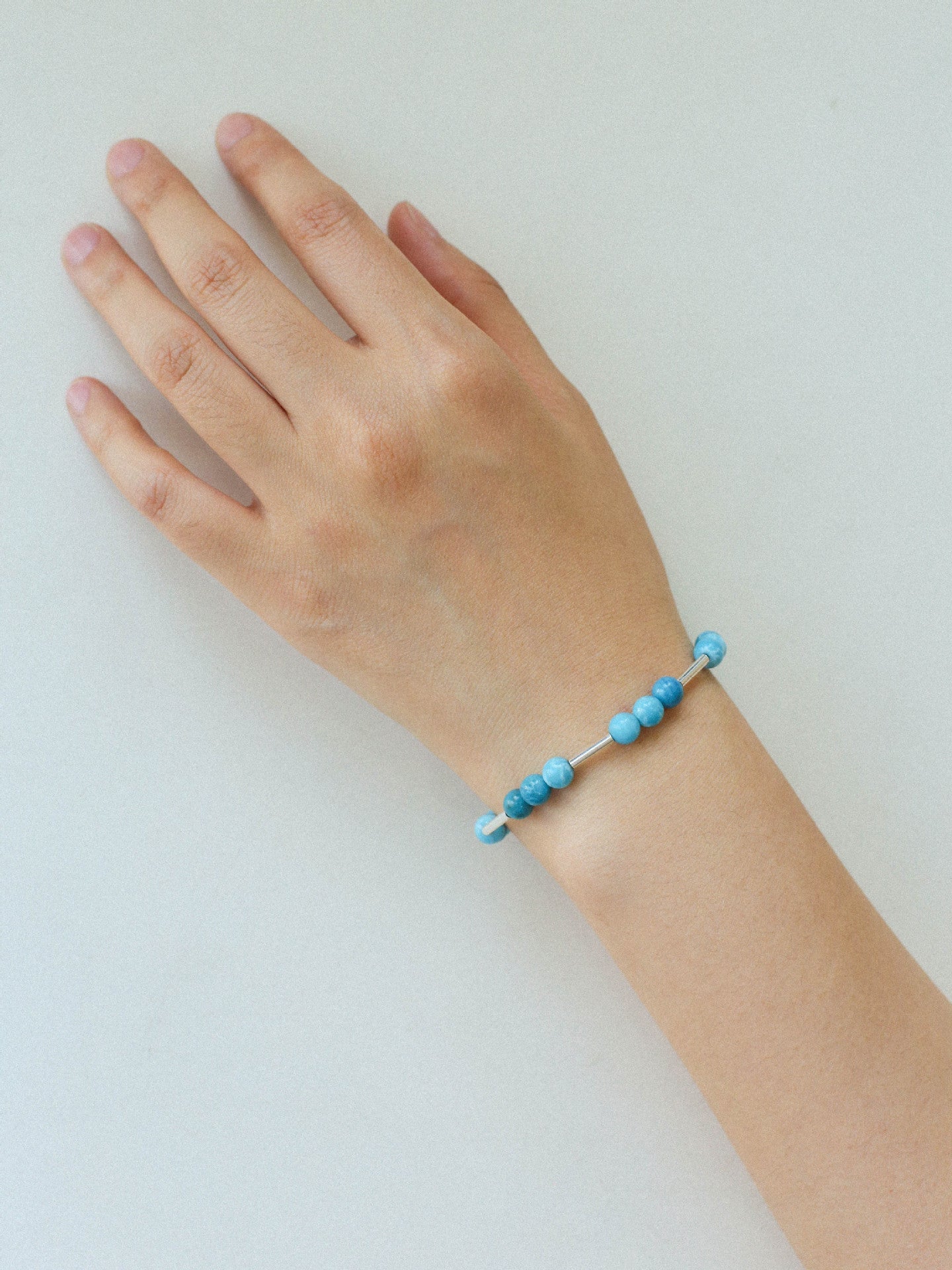 Silver Tube Red Elastic Beaded Bracelet with Garnet & Blue Aventurine - floysun
