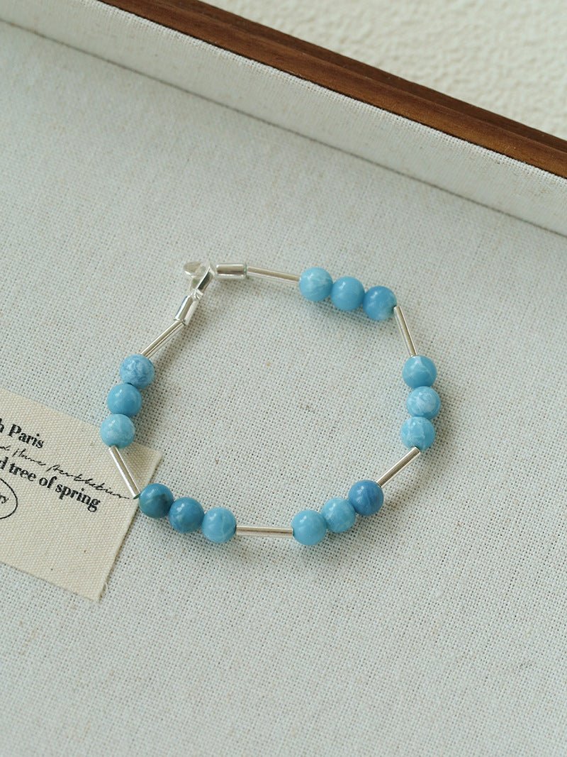 Silver Tube Red Elastic Beaded Bracelet with Garnet & Blue Aventurine - floysun