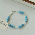 Silver Tube Red Elastic Beaded Bracelet with Garnet & Blue Aventurine - floysun