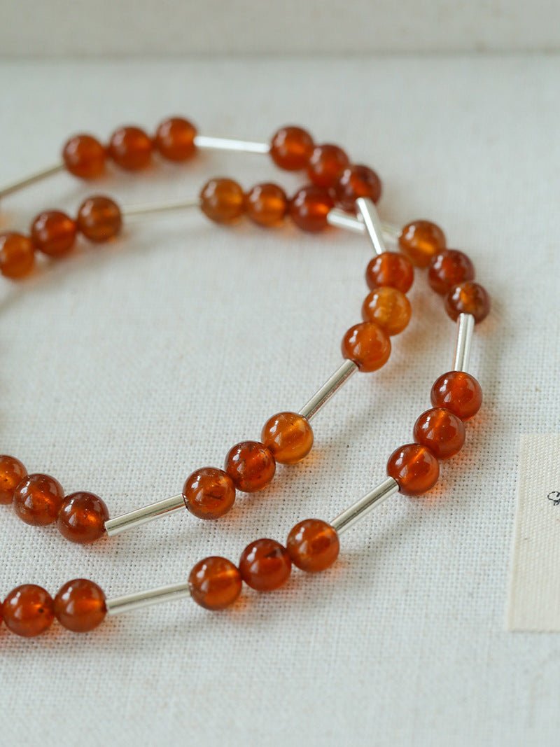 Silver Tube Red Elastic Beaded Necklace with Garnet & Blue Aventurine - floysun