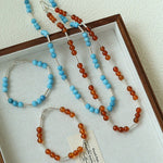 Silver Tube Red Elastic Beaded Necklace with Garnet & Blue Aventurine - floysun