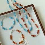 Silver Tube Red Elastic Beaded Necklace with Garnet & Blue Aventurine - floysun