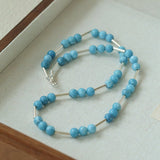 Silver Tube Red Elastic Beaded Necklace with Garnet & Blue Aventurine - floysun
