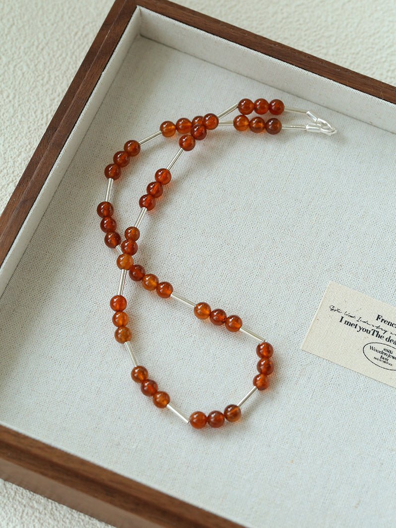Silver Tube Red Elastic Beaded Necklace with Garnet & Blue Aventurine - floysun