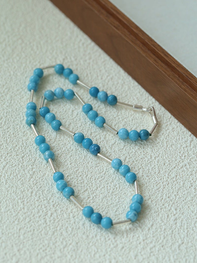 Silver Tube Red Elastic Beaded Necklace with Garnet & Blue Aventurine - floysun