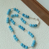 Silver Tube Red Elastic Beaded Necklace with Garnet & Blue Aventurine - floysun