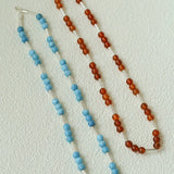Silver Tube Red Elastic Beaded Necklace with Garnet & Blue Aventurine - floysun