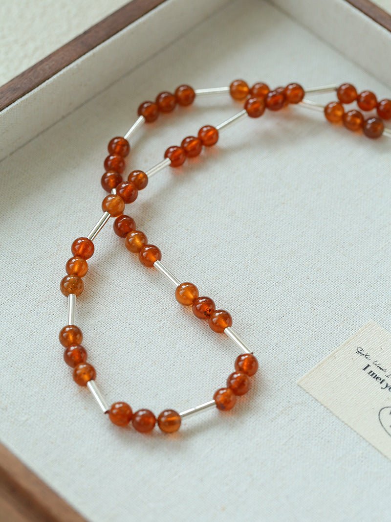 Silver Tube Red Elastic Beaded Necklace with Garnet & Blue Aventurine - floysun