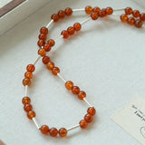 Silver Tube Red Elastic Beaded Necklace with Garnet & Blue Aventurine - floysun
