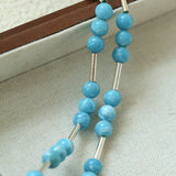 Silver Tube Red Elastic Beaded Necklace with Garnet & Blue Aventurine - floysun