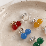 Simple Crystal Agate Tiger Eye Round Earrings - floysun