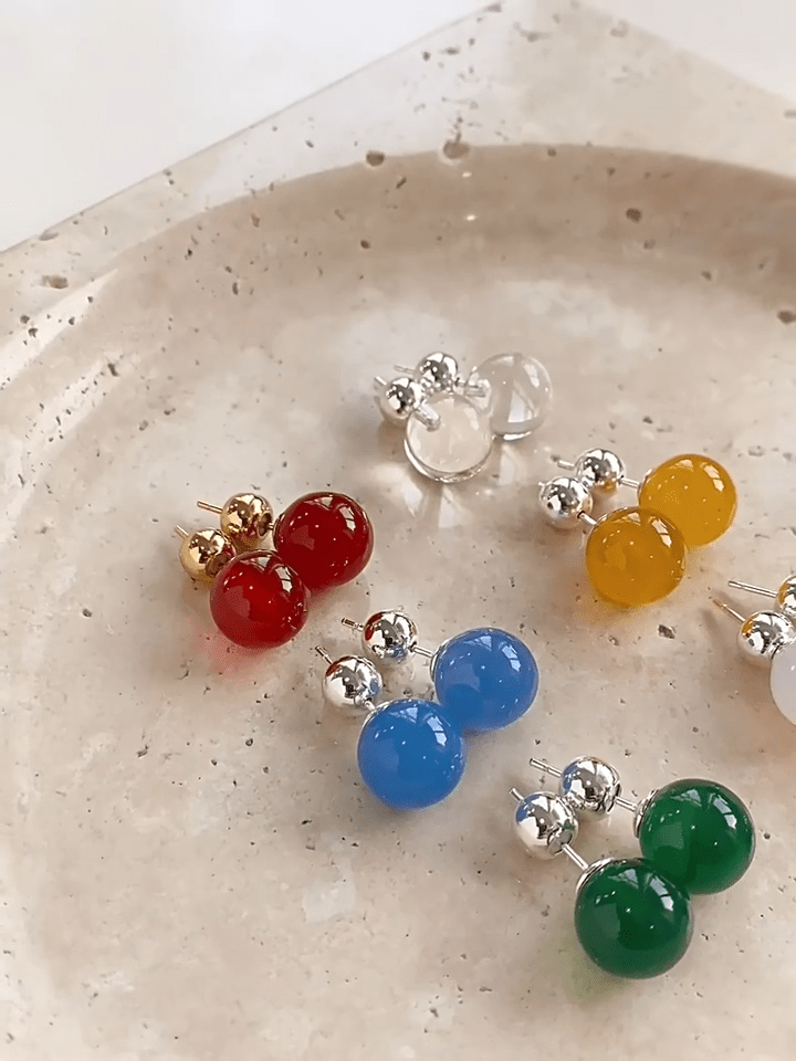Simple Crystal Agate Tiger Eye Round Earrings - floysun