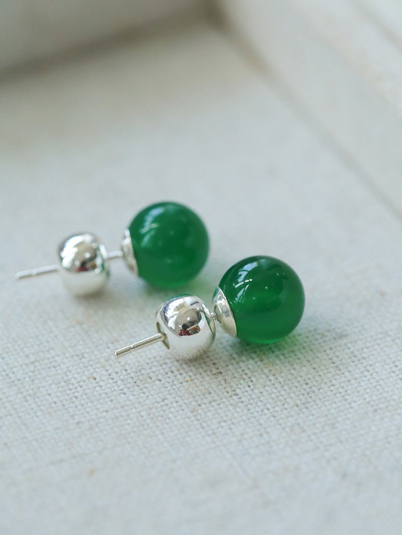 Simple Green Agate Stud Earrings - floysun