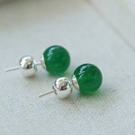 Simple Green Agate Stud Earrings - floysun