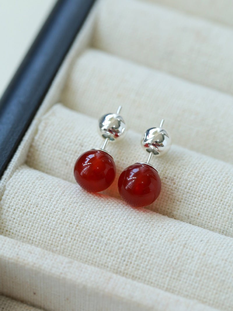 Simple Red Agate Stud Earrings - floysun