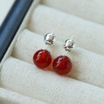 Simple Red Agate Stud Earrings - floysun