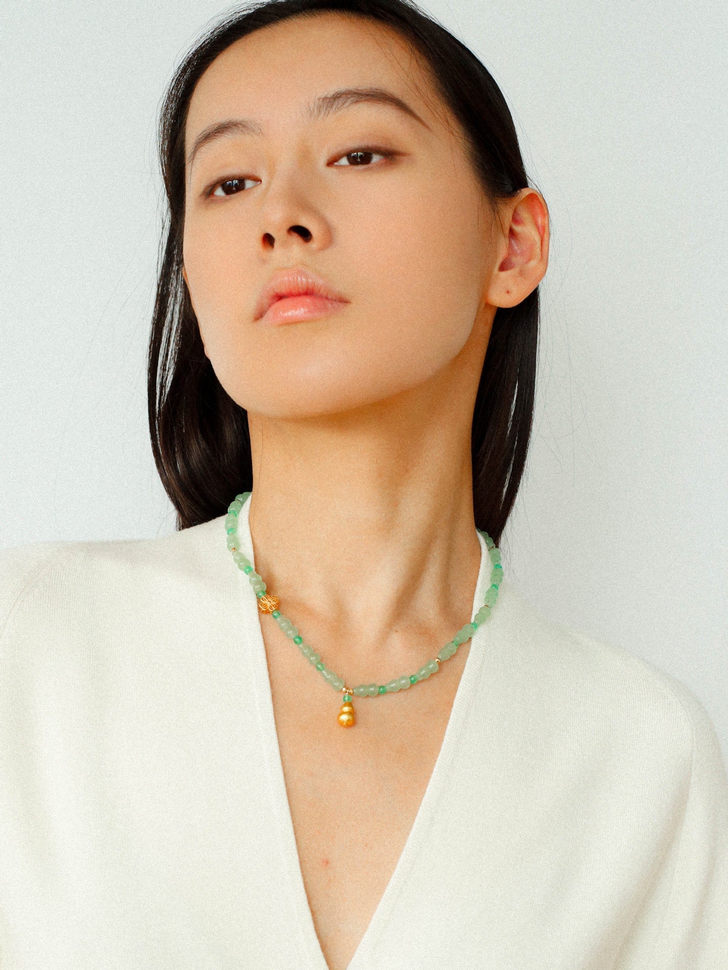 Simple Small Gourd Pendant Aventurine Beaded Necklace - floysun