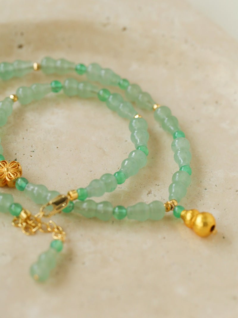 Simple Small Gourd Pendant Aventurine Beaded Necklace - floysun