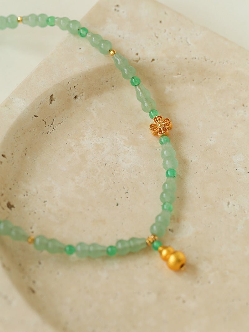 Simple Small Gourd Pendant Aventurine Beaded Necklace - floysun