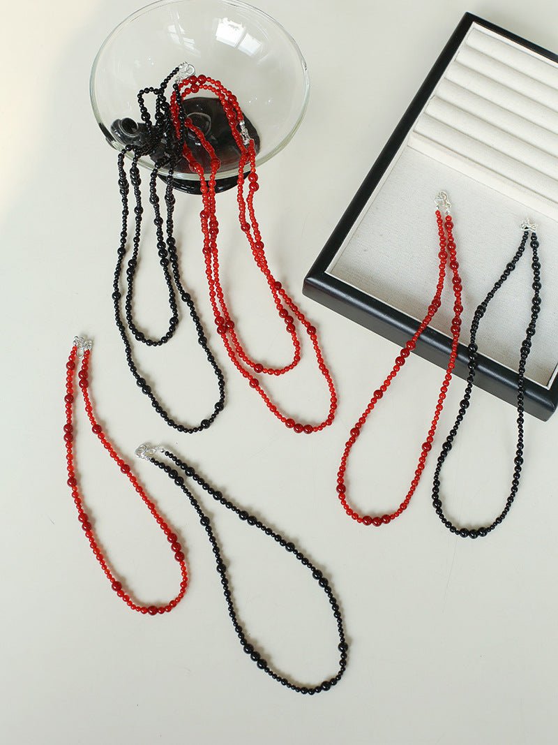 Size Gradual Change Red Agate Black Agate Short Necklace - floysun