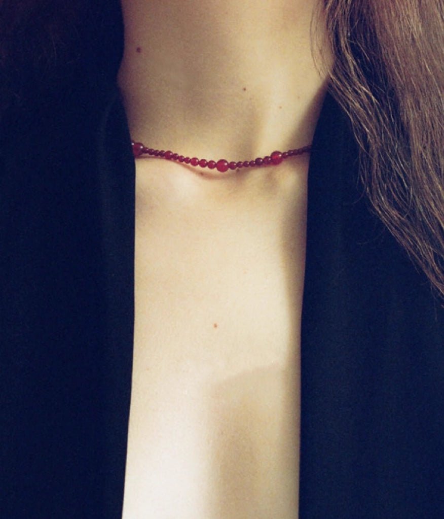 Size Gradual Change Red Agate Black Agate Short Necklace - floysun