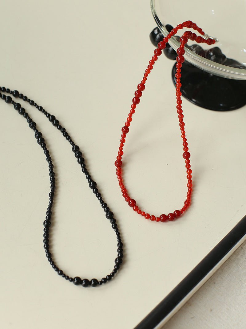 Size Gradual Change Red Agate Black Agate Short Necklace - floysun