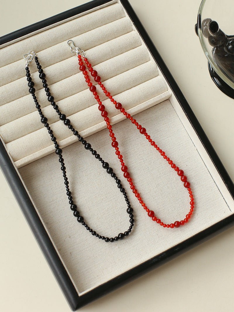 Size Gradual Change Red Agate Black Agate Short Necklace - floysun