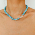 Sky Blue Stone & White Crystal Necklace - floysun