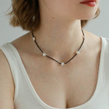 Small Petal Baroque Pearl and Black Spinel Beaded Necklace - floysun