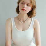 Small Petal Baroque Pearl and Black Spinel Beaded Necklace - floysun