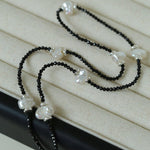 Small Petal Baroque Pearl and Black Spinel Beaded Necklace - floysun