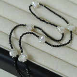 Small Petal Baroque Pearl and Black Spinel Beaded Necklace - floysun