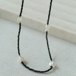 Small Petal Baroque Pearl and Black Spinel Beaded Necklace - floysun