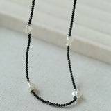 Small Petal Baroque Pearl and Black Spinel Beaded Necklace - floysun