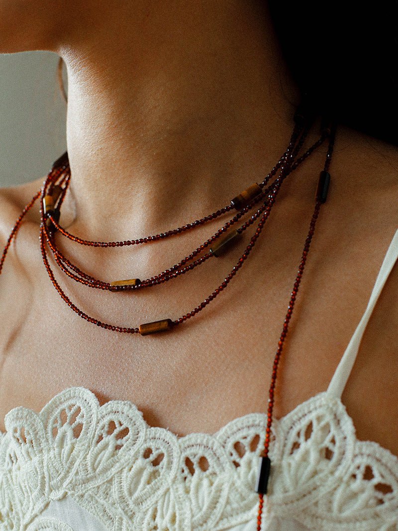 Smoky Glass & Tiger’s Eye Extra Long Beaded Necklace - floysun