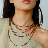 Smoky Glass & Tiger’s Eye Extra Long Beaded Necklace - floysun