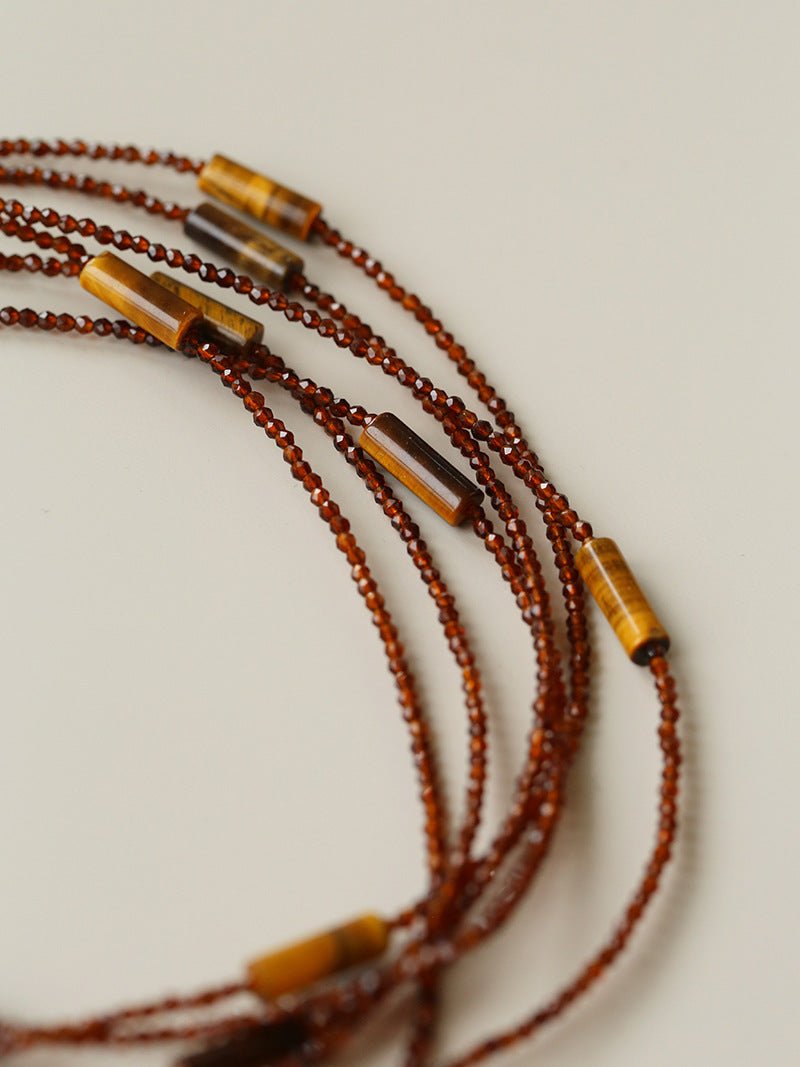 Smoky Glass & Tiger’s Eye Extra Long Beaded Necklace - floysun