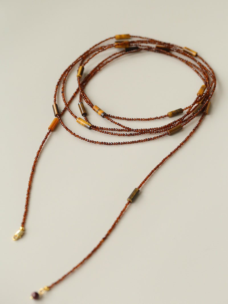 Smoky Glass & Tiger’s Eye Extra Long Beaded Necklace - floysun