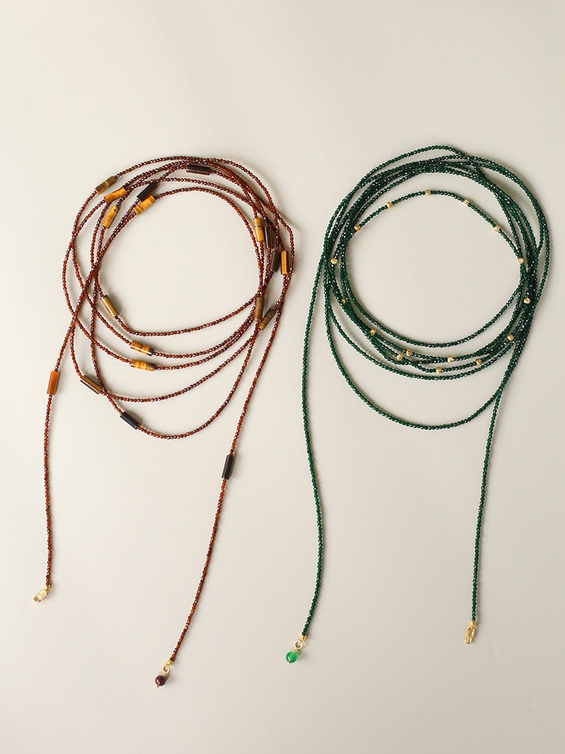 Smoky Glass & Tiger’s Eye Extra Long Beaded Necklace - floysun