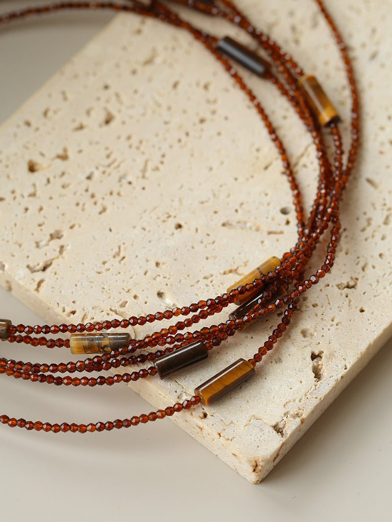 Smoky Glass & Tiger’s Eye Extra Long Beaded Necklace - floysun
