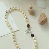 Smooth Mother of Pearls and Silver Shell Beaded OT Necklace - floysun