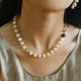 Smooth Mother of Pearls and Silver Shell Beaded OT Necklace - floysun
